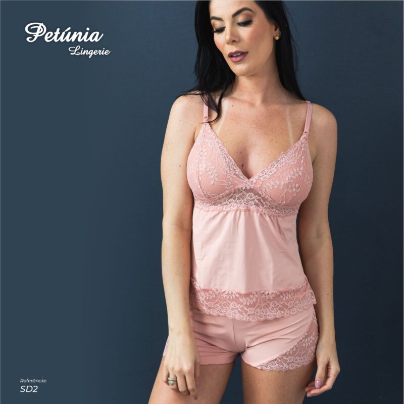 Pijama em microfibra e renda SD02